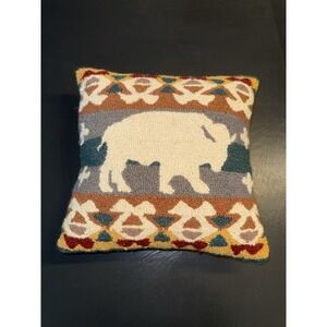 Peking Handcraft Roaming Buffalo 100% Wool Hook Throw Pillow 16x16 Western Deco